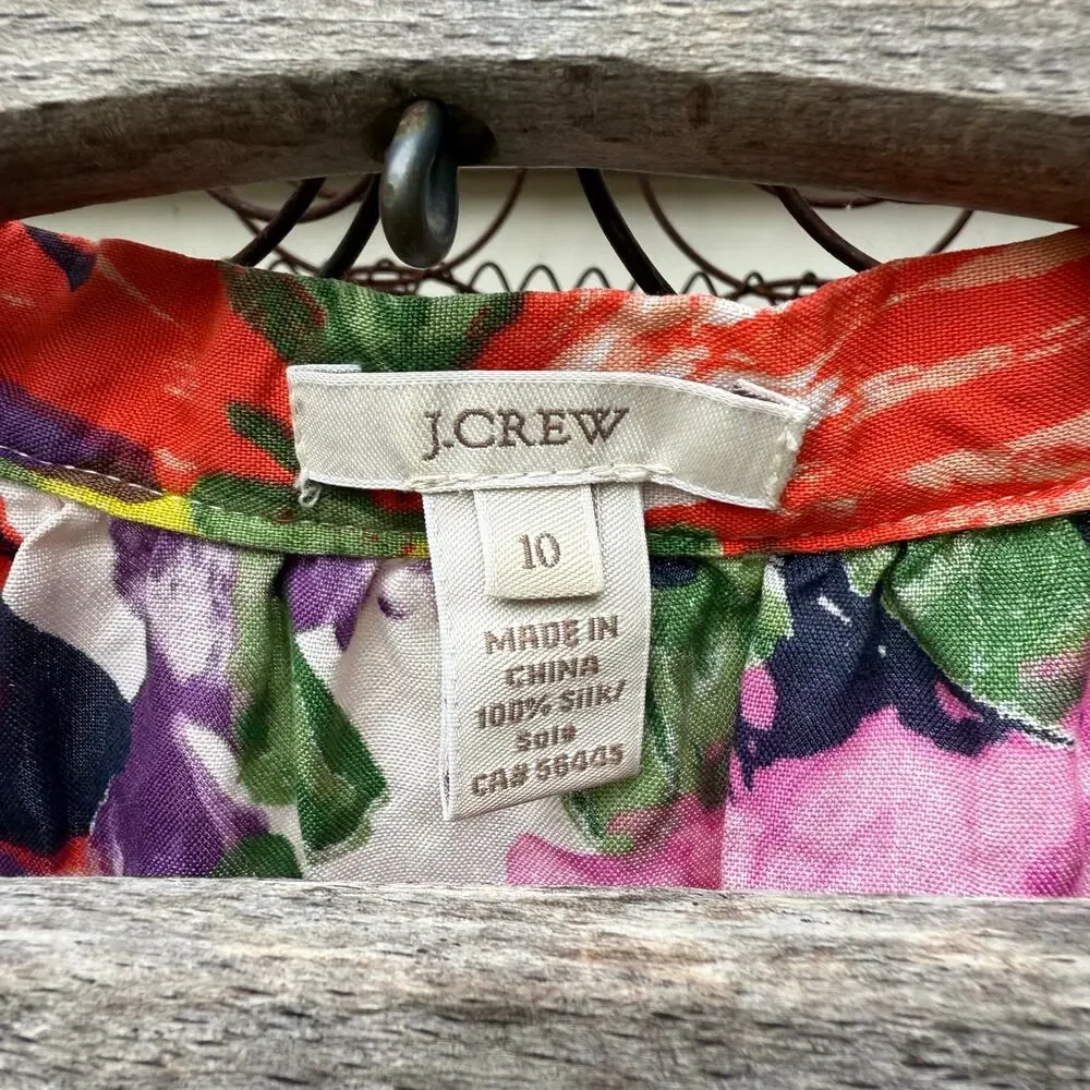 J Crew Silk Floral Garden Party Tie Neck Scarf Neck Sleeveless Blouse Size 10